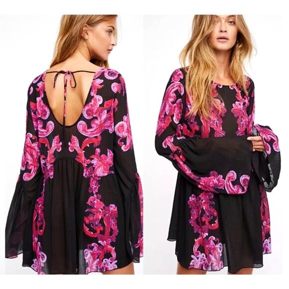 Intimately Free People Womens Floral Symphony Bell Sleeve Slip Tunic Dress XS/TP - Picture 1 of 11